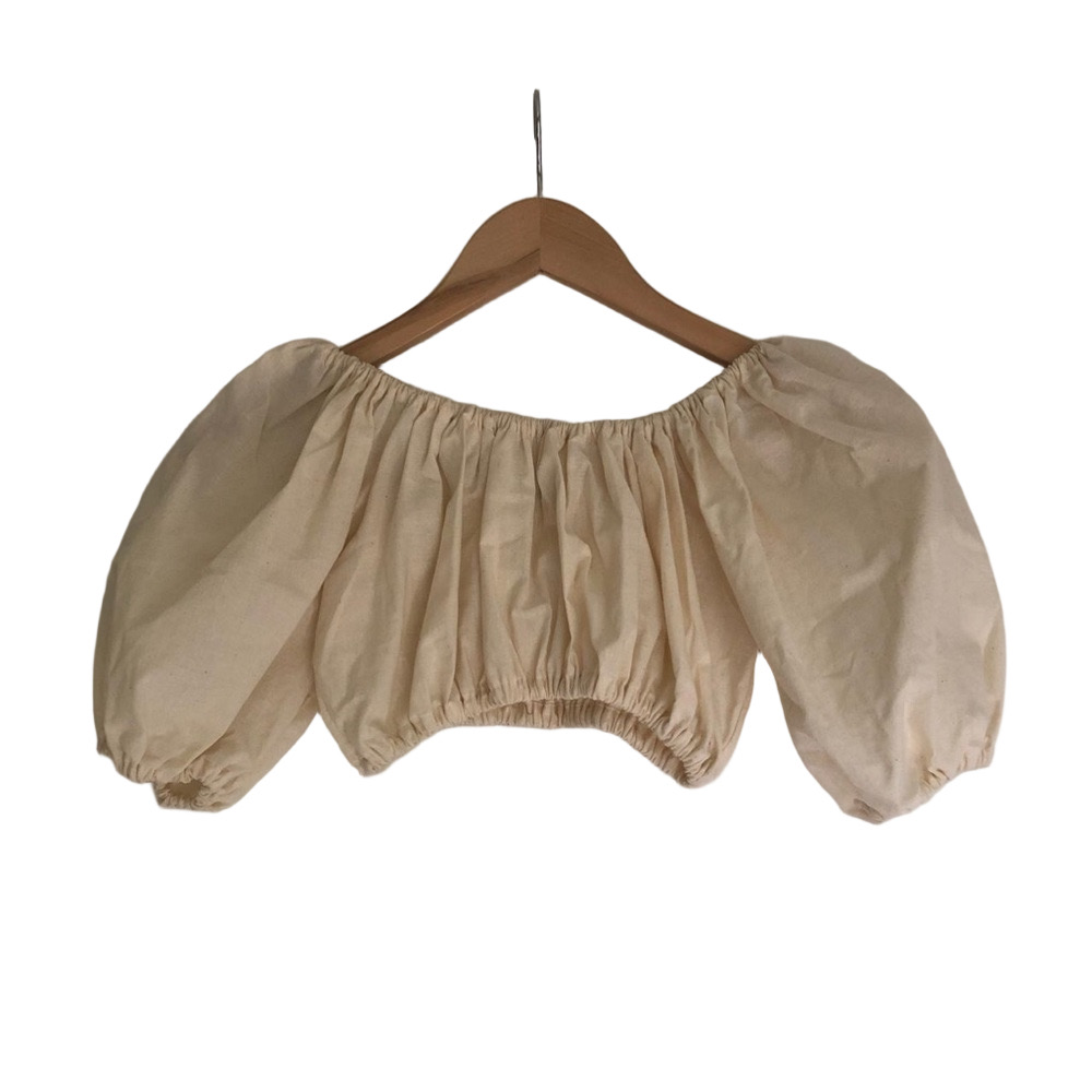 Crisp Cotton Cream Off-Shoulder Puff Sleeve Top